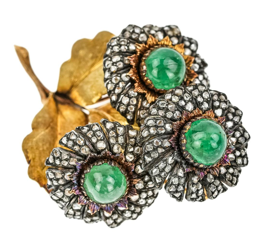 18k Buccellati Emerald & Diamond Floral Brooch (1 of 5)