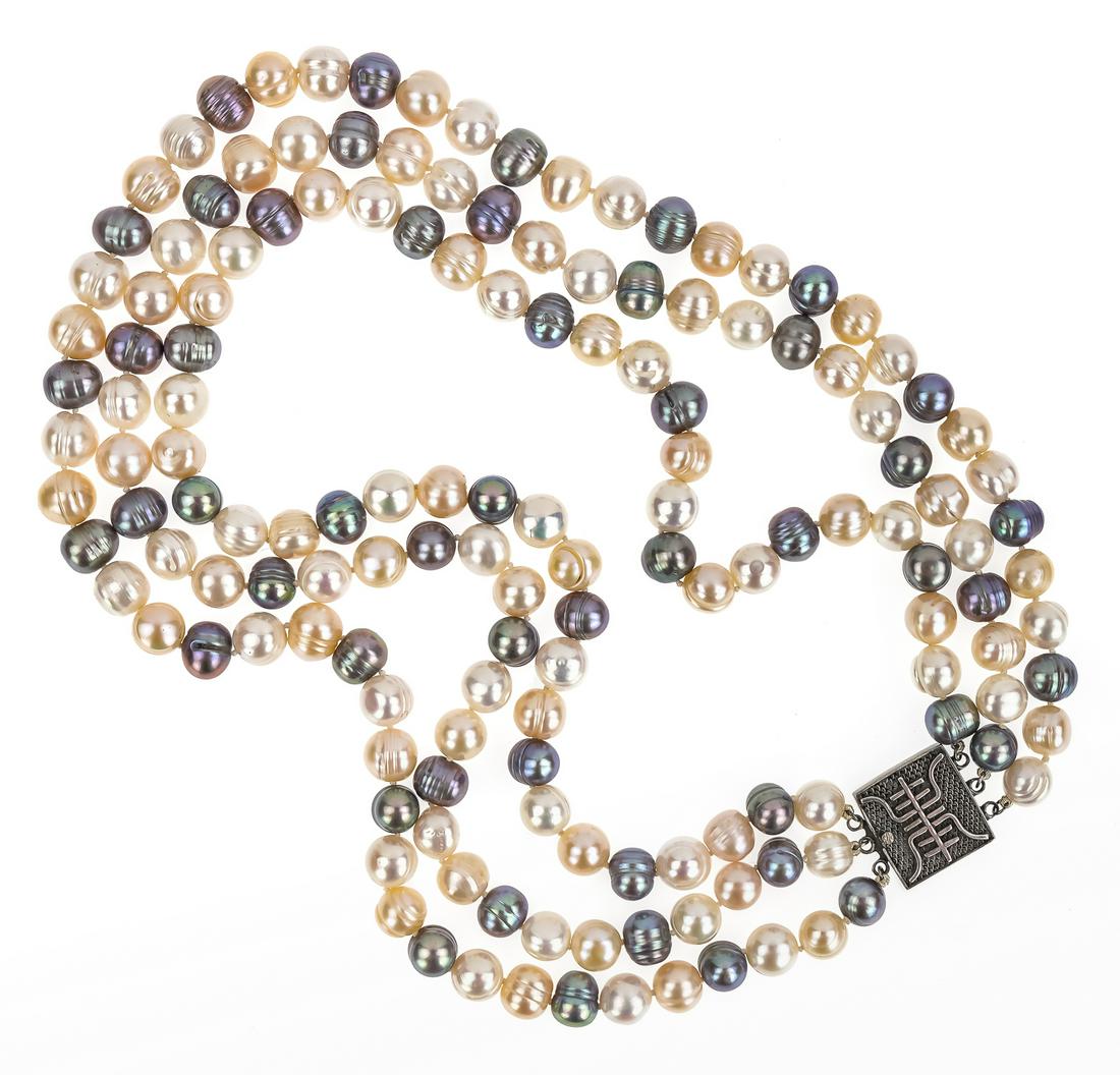 Triple Colored Japanese Pearl Necklace (1 of 4)
