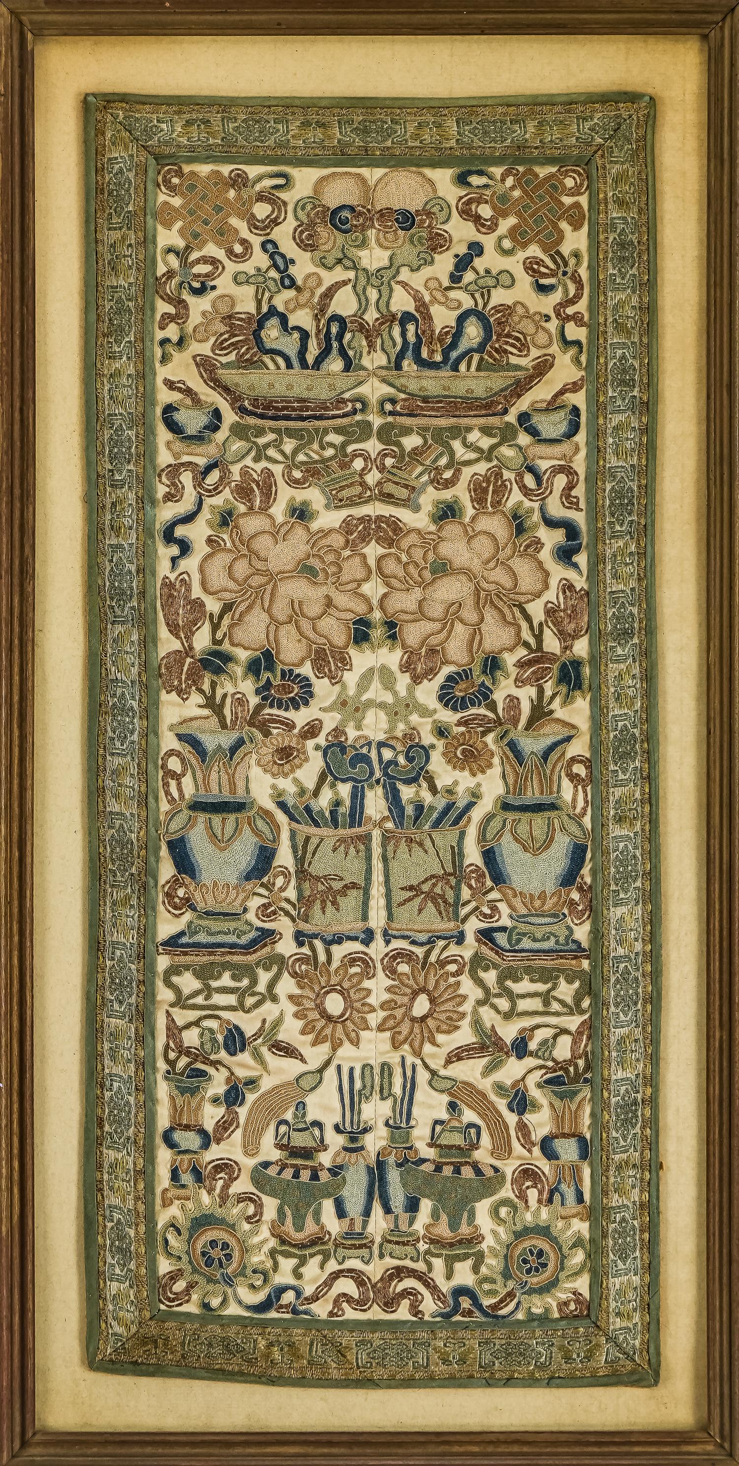 19th c Chinese Forbidden Stitch Panel (1 of 3)