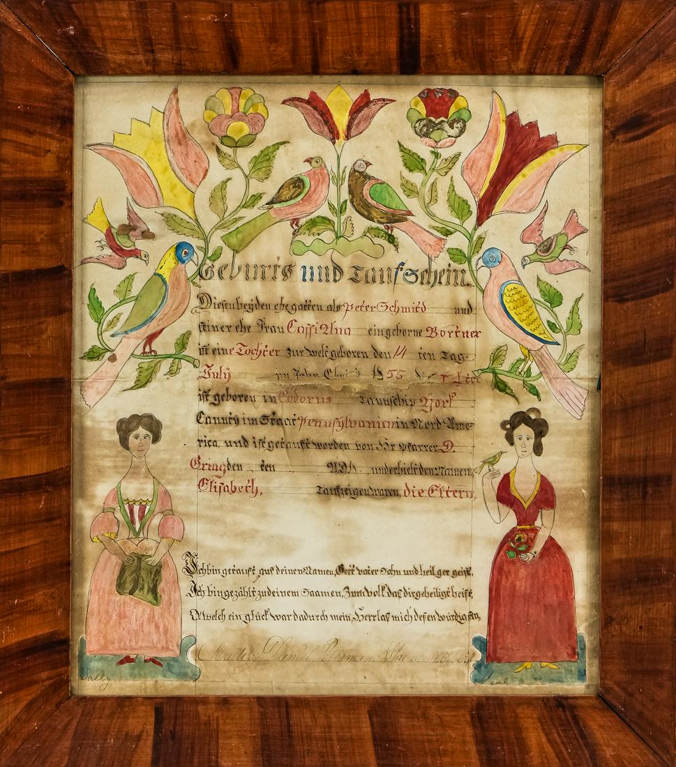 19th c Pennsylvania Dutch Watercolor Fracture (1 of 3)