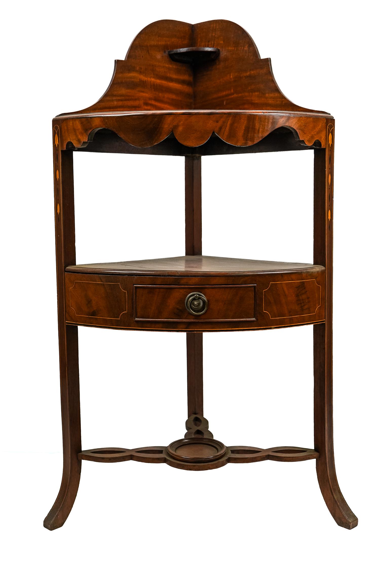 18th c Hepplewhite Inlaid Corner Washstand (1 of 6)