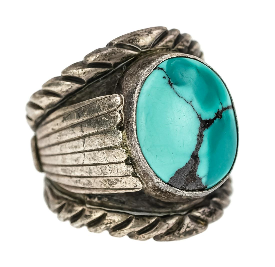 Navajo Silver & Turquoise Men's Ring (1 of 4)