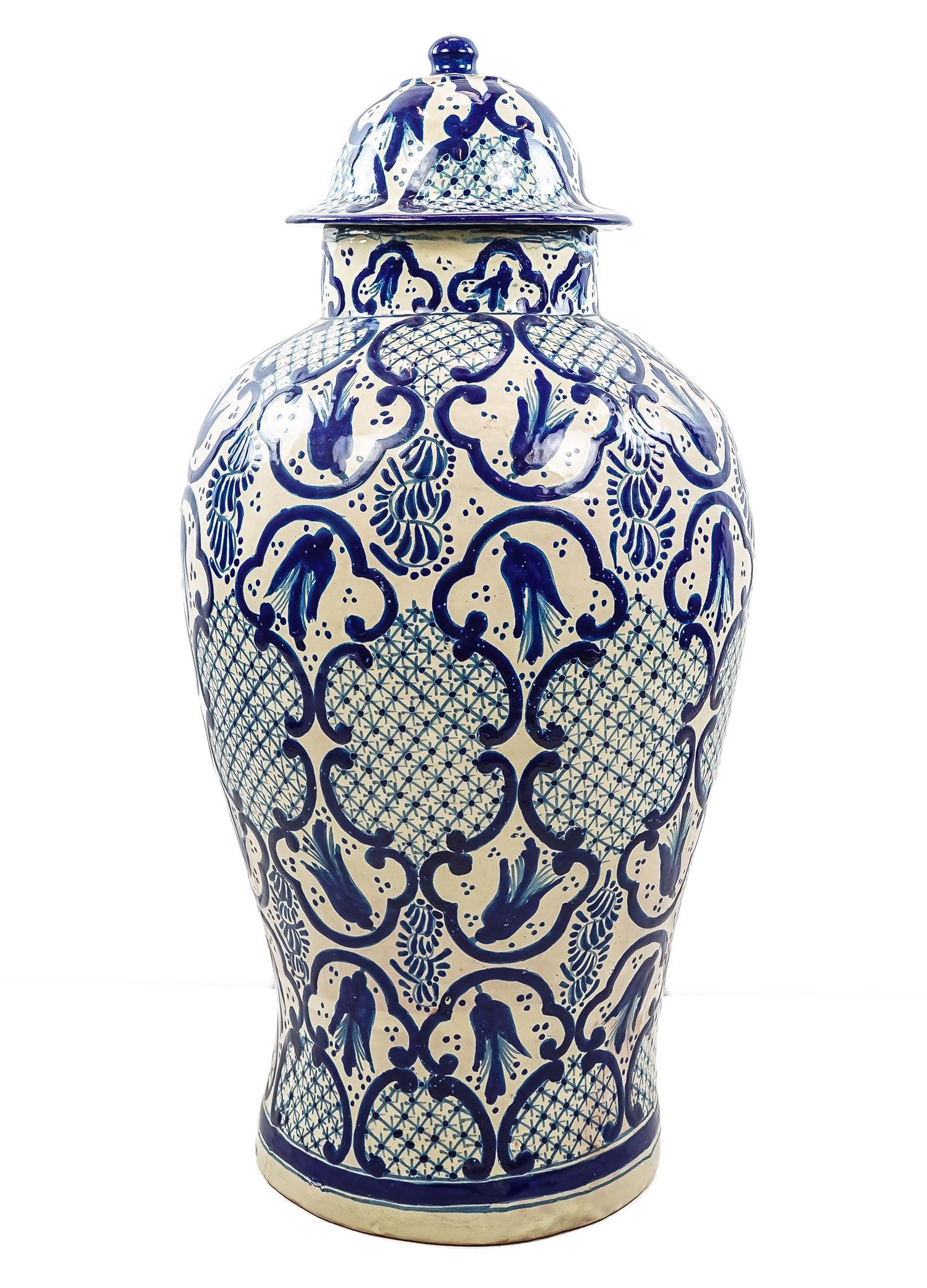 Monumental Blue and White Faience Pottery Urn (1 of 2)