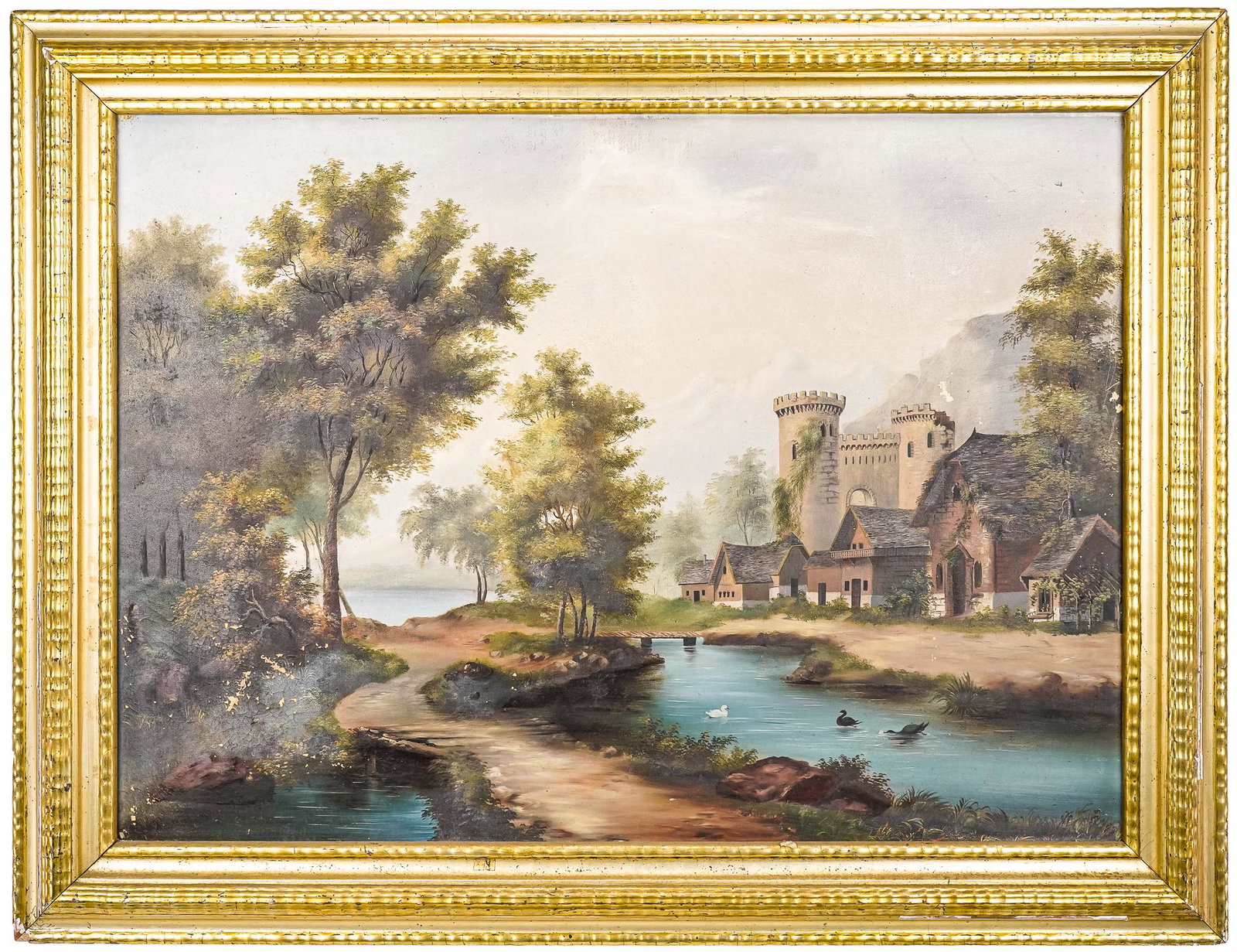 19th c Fantastic landscape with castle (1 of 2)
