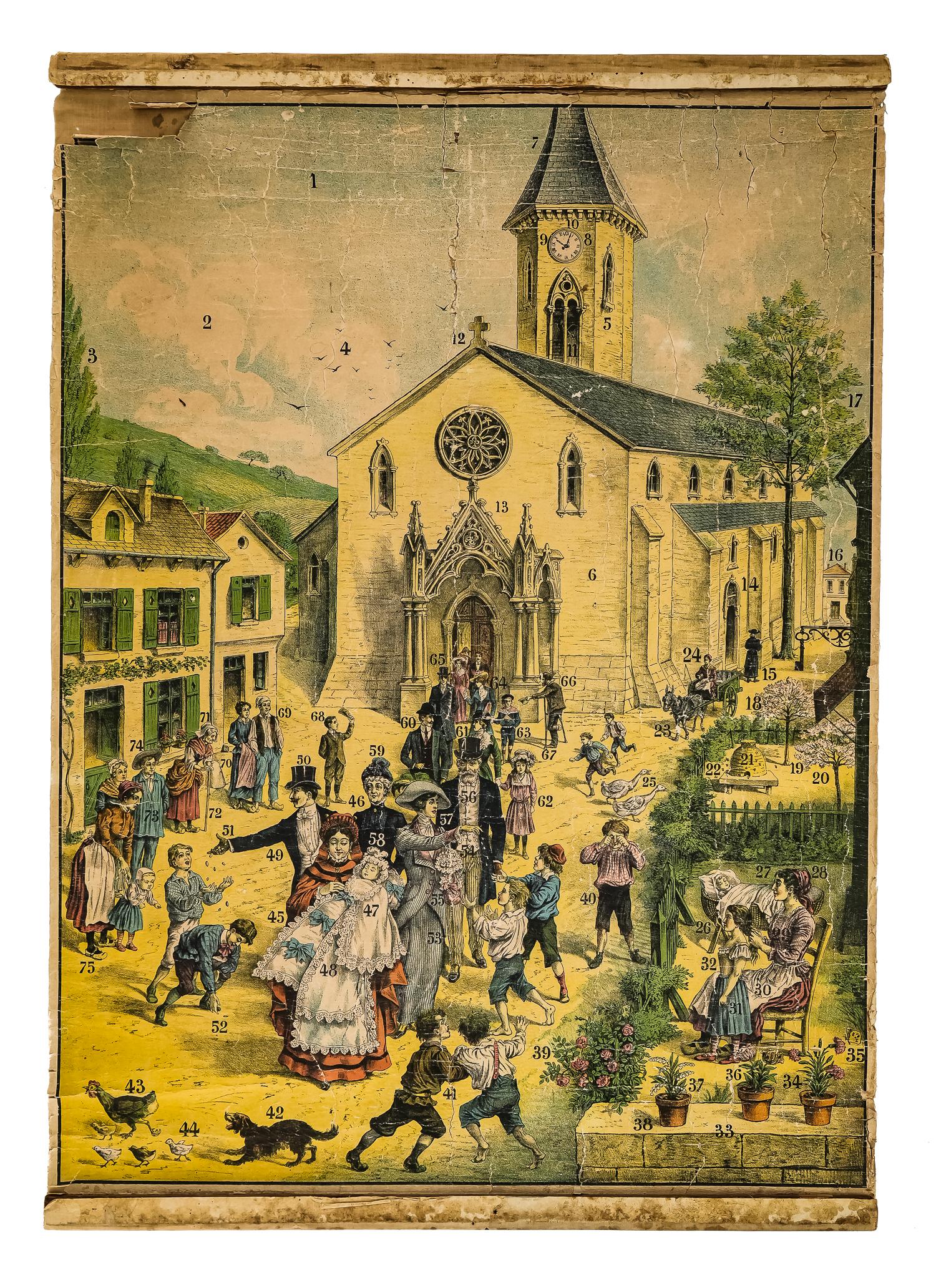 19th c School House Chromolithograph (1 of 2)