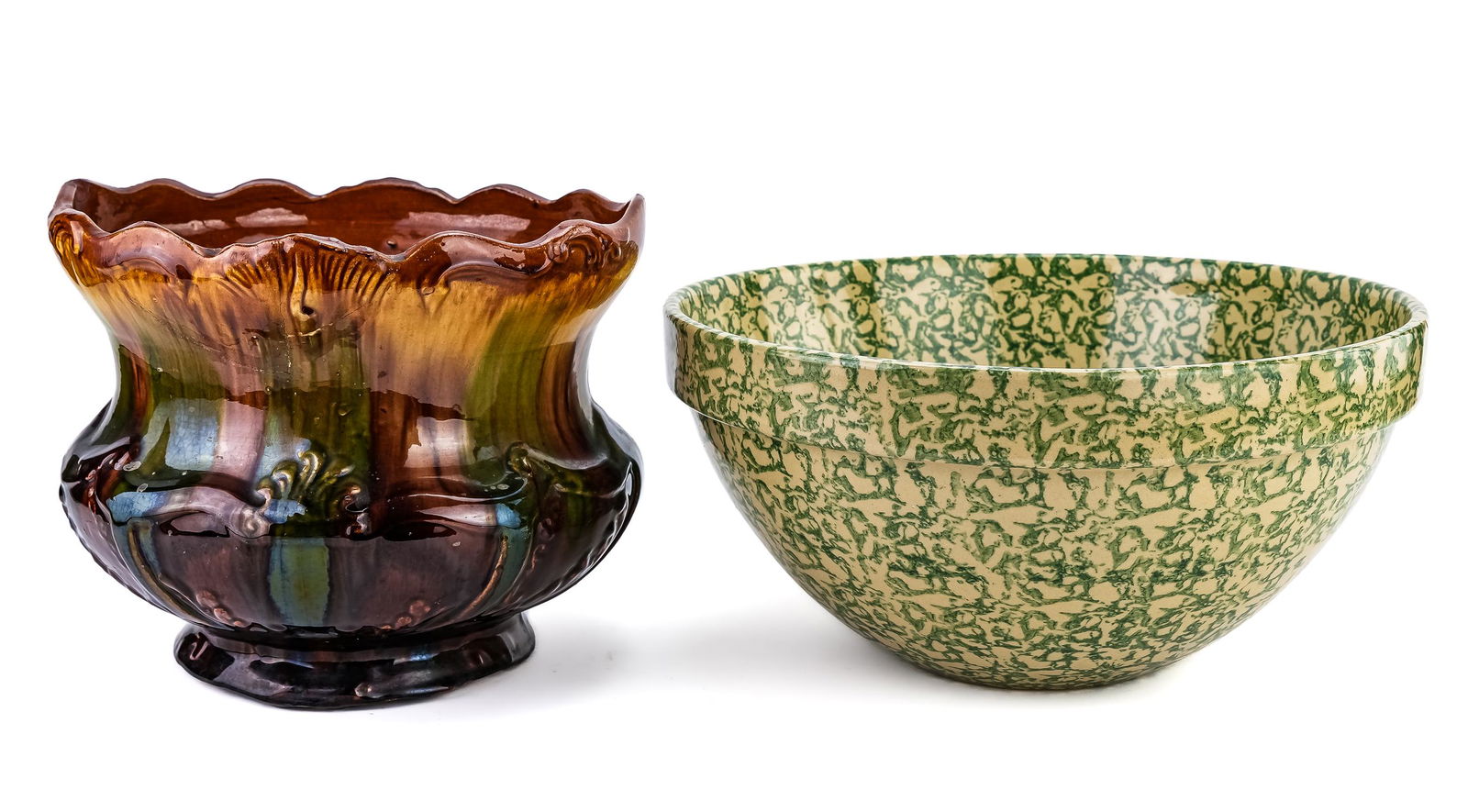 19th c Majolica Planter and Roseville Mixing Bowl (1 of 4)