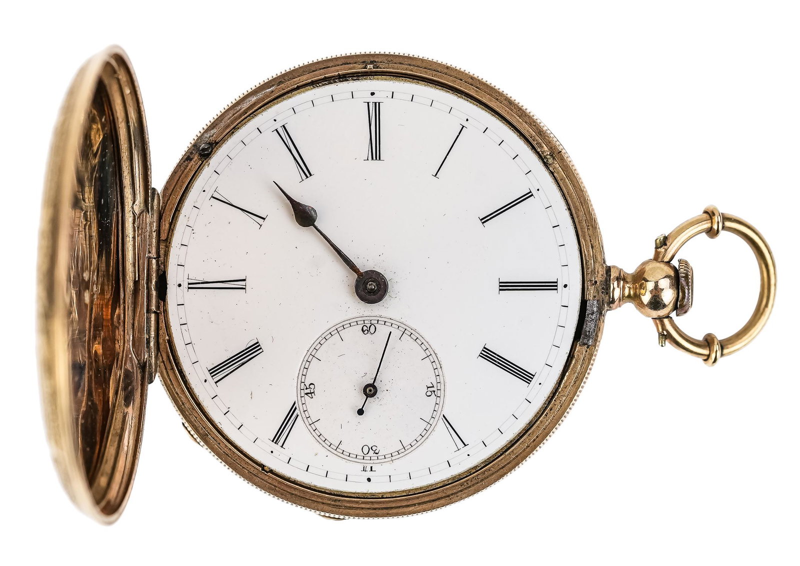 Emile Jacob 18K Hunter Case Pocket Watch: Emile Jacob, Locle Swiss 18k hunter case key wind lady's pocket watch, diameter 1 1/2"