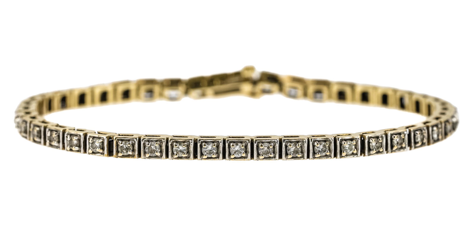 14K & Diamond Tennis Bracelet: 14K & diamond tennis bracelet, length 7 1/4", 12.4 grams