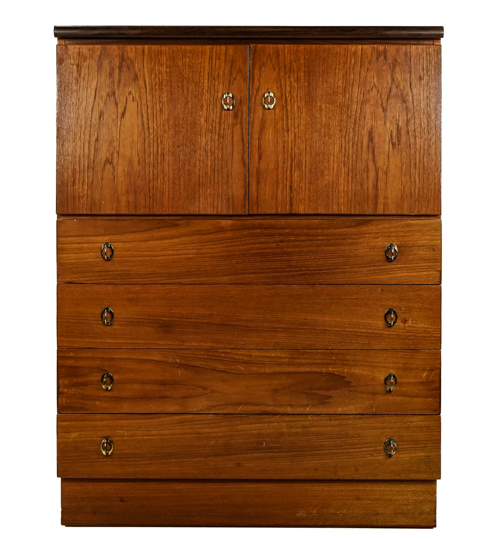 RS Furniture- Montreal Gentleman's Chest: RS Furniture -Montreal - Gentleman's Chest with two door upper section over four drawers, Branded with makers mark in upper drawer, Teak construction. 47 x 36 x 18"