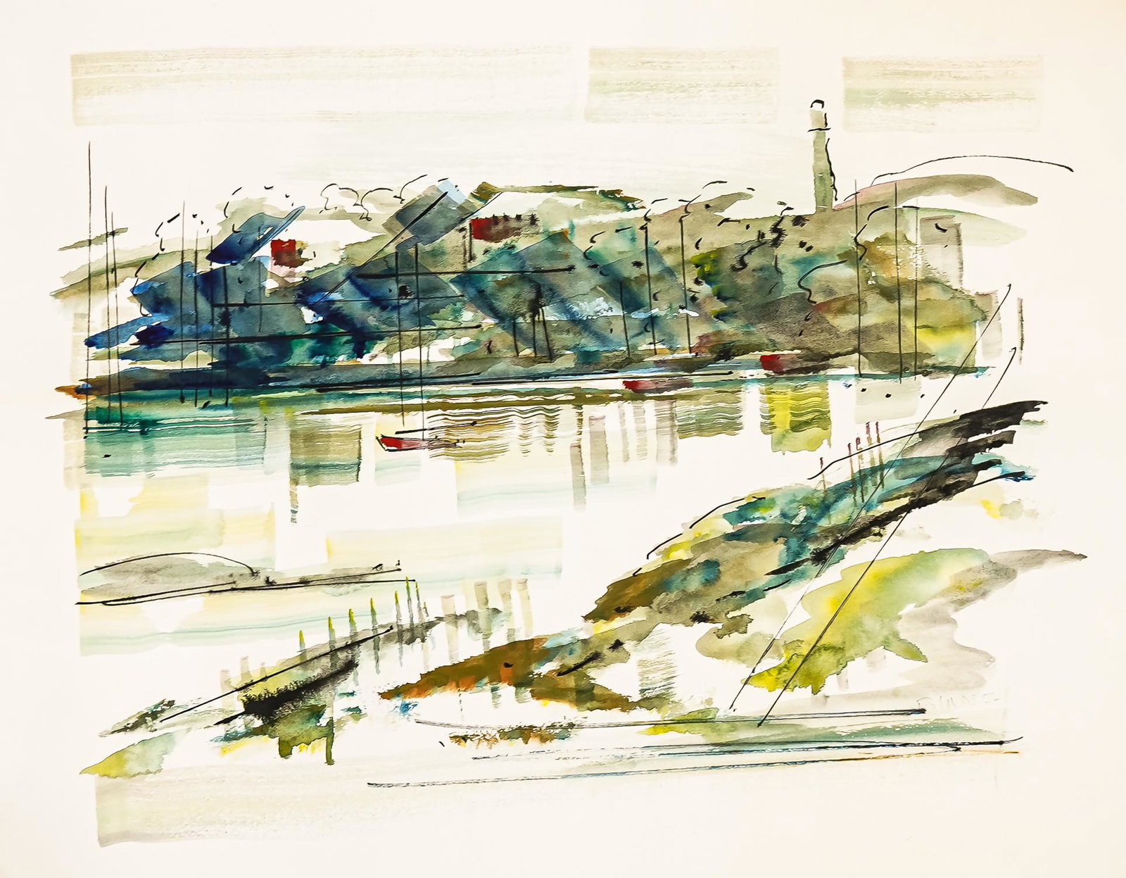 Alfred "Birdsey" (Bermuda 1912-1996): Alfred Birdsey (Bermuda 1912-1996) watercolor seascape signed lower right unframed, sheet 20 x 26"