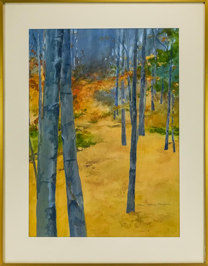 Ellen Hopkins Fountain (NH contemporary): Ellen Hopkins Fountain (New Hampshire Contemporary) watercolor on paper signed lower right 29 x 21" 37 x 29" as framed.