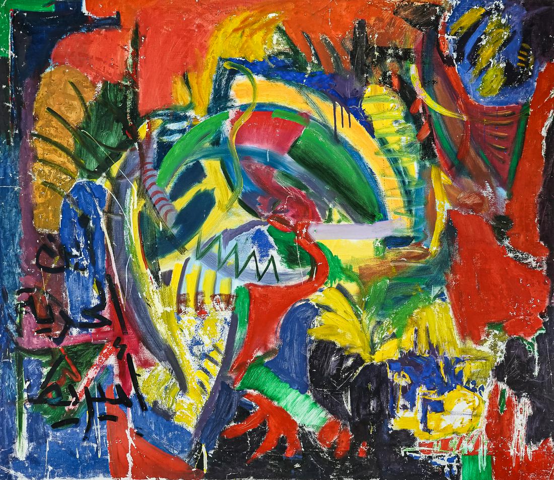 Lois Foley (VT 1936-2000) Democracy Project Hungary '92: Lois Foley (Vermont 1936-2000) Democracy Project - Hungary '92 oil on canvas signed and identified reverse 47 x 54"