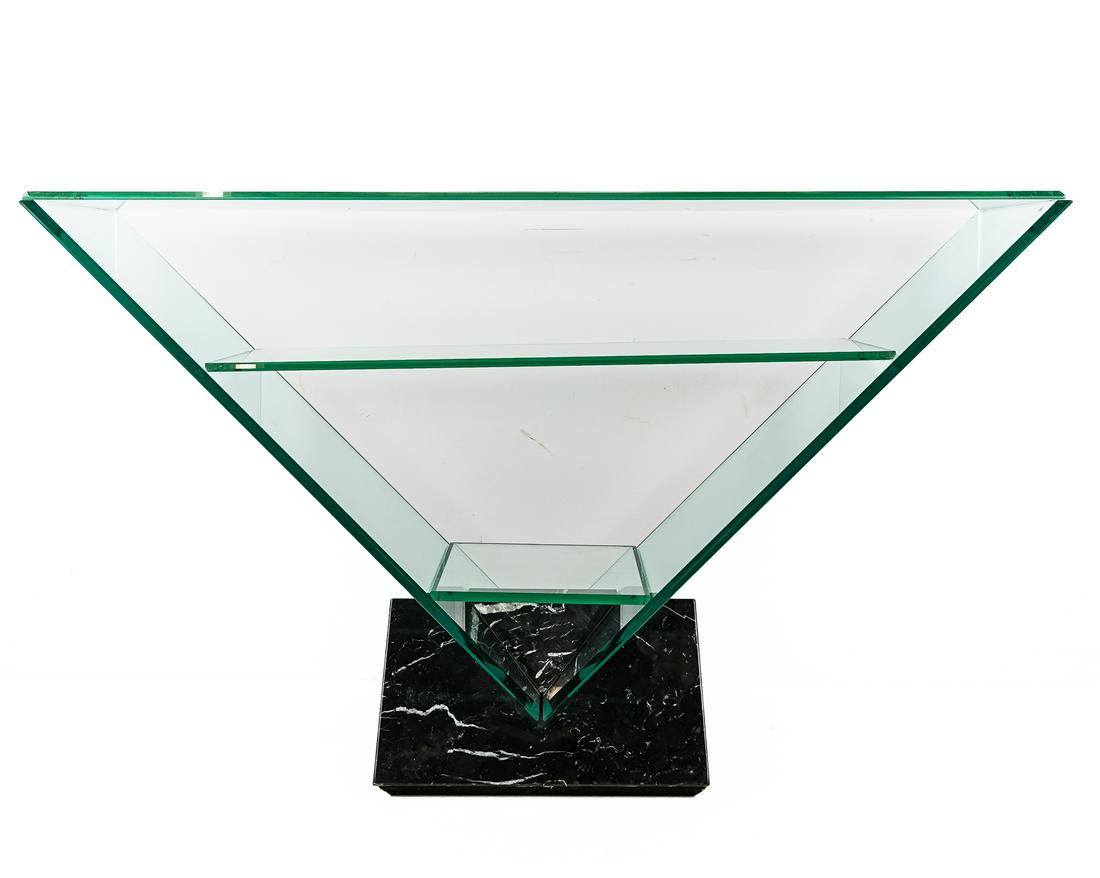 Circa 1980 Glass and Marble Console table: Circa 1980 Glass and marble console table with shelves 60 x 29 x 14"