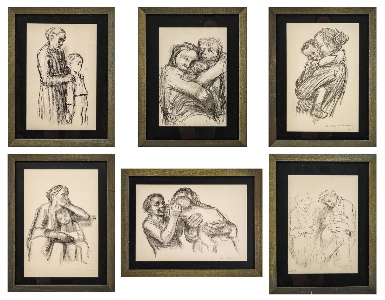 Kathe Kollwitz (DE 1867-1945): Kathe Kollwitz (Germany 1867-1945) folio "Six Drawings" framed alike, with original folio cover. Each 13 x 9" 18 x 14" as framed.