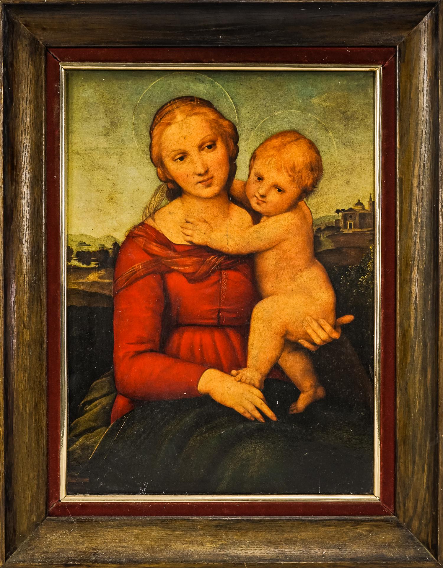 Two Framed Religeous Subject Prints: Two framed religious subject prints, including 1505 Raphael The Small Cowper Madonna (& Child), 1855 Paul Delaroche The Young Martyr, framed sizes 28" x 21 1/2", 25" x 34 1/2"