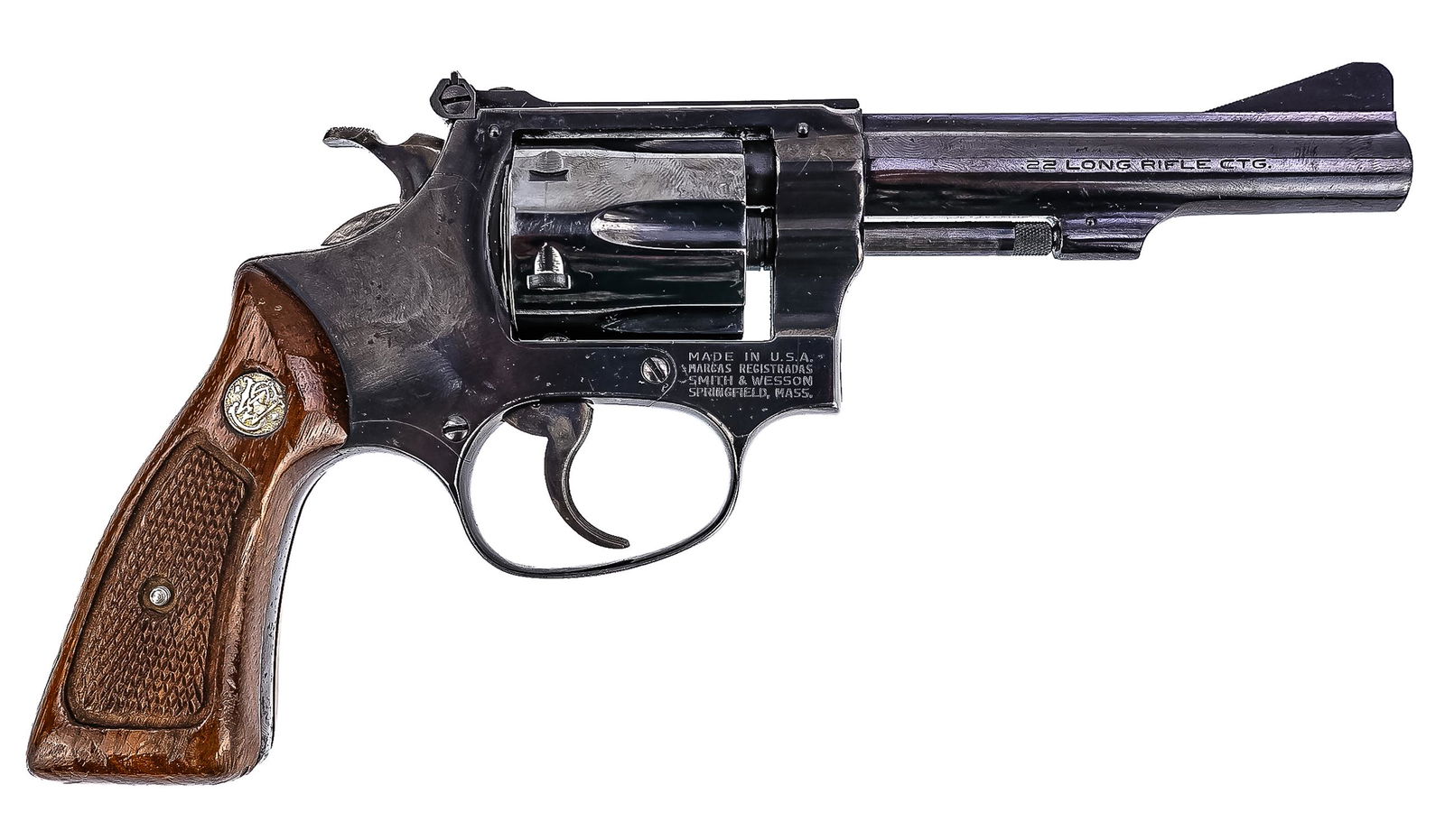Smith and Wesson Model 34-1 Revolver in .22LR: Smith and Wesson Model 34-1 Revolver in .22 Long Rifle , Overall good condition minor wear from expected use. 4" barrel - THIS FIREARM REQUIRES A 4473 BACKGROUND CHECK OR FFL/C&R TRANSFER. PLEASE CHEC
