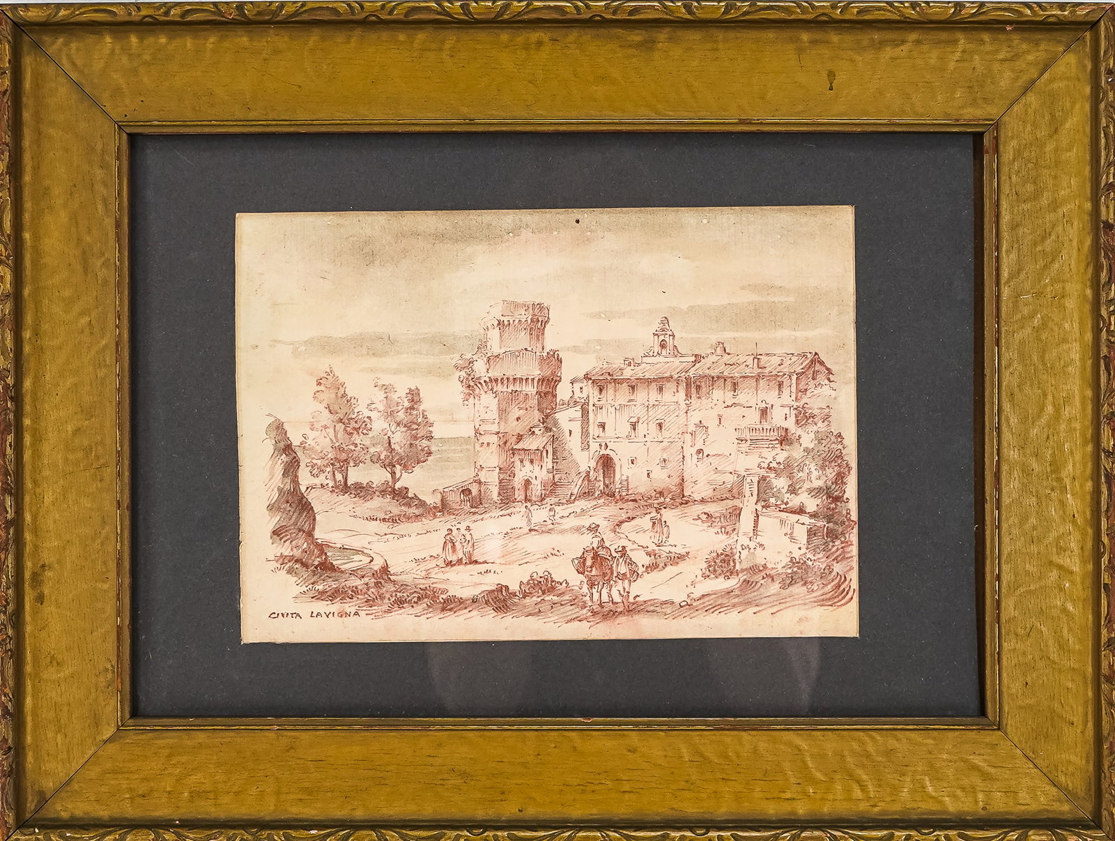 18th c Italian School Conte and Ink Civita Lavignia (1 of 3)