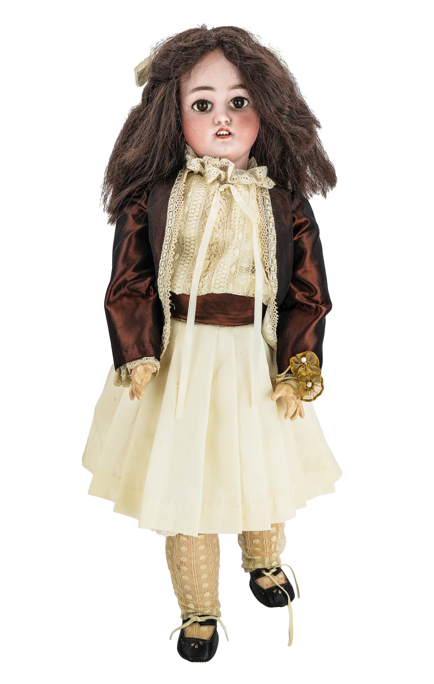 22" C M Bergman Bisque Child Doll: 22" C M Bergman S&H 8 bisque socket head doll, pierced ears, sleep eyes, open mouth with 4 teeth, jointed composition body