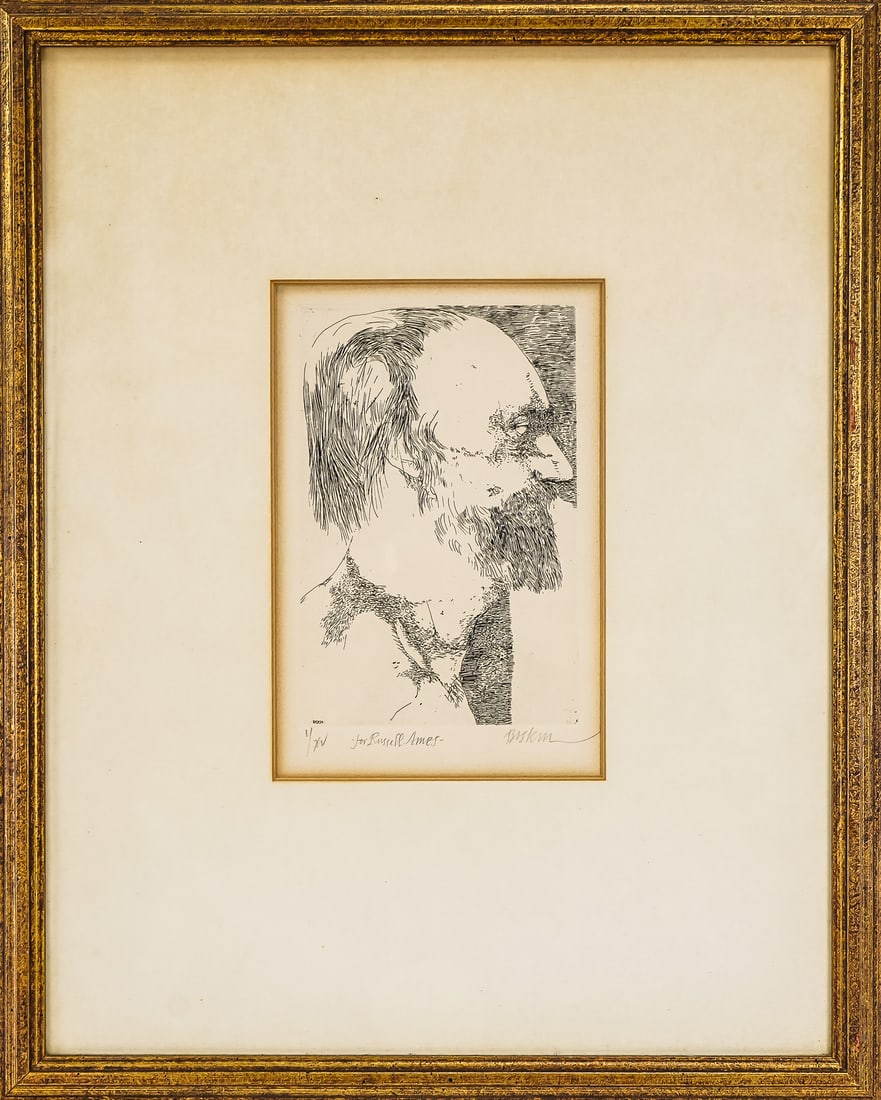 Leonard Baskin (Am 1922-2000) Wood Engraving of a Man: Leonard Baskin (American 1922-2000) Wood Engraving of a man signed lower margin editioned 1/XV plate 9 x 6" 24 x 18" as framed.