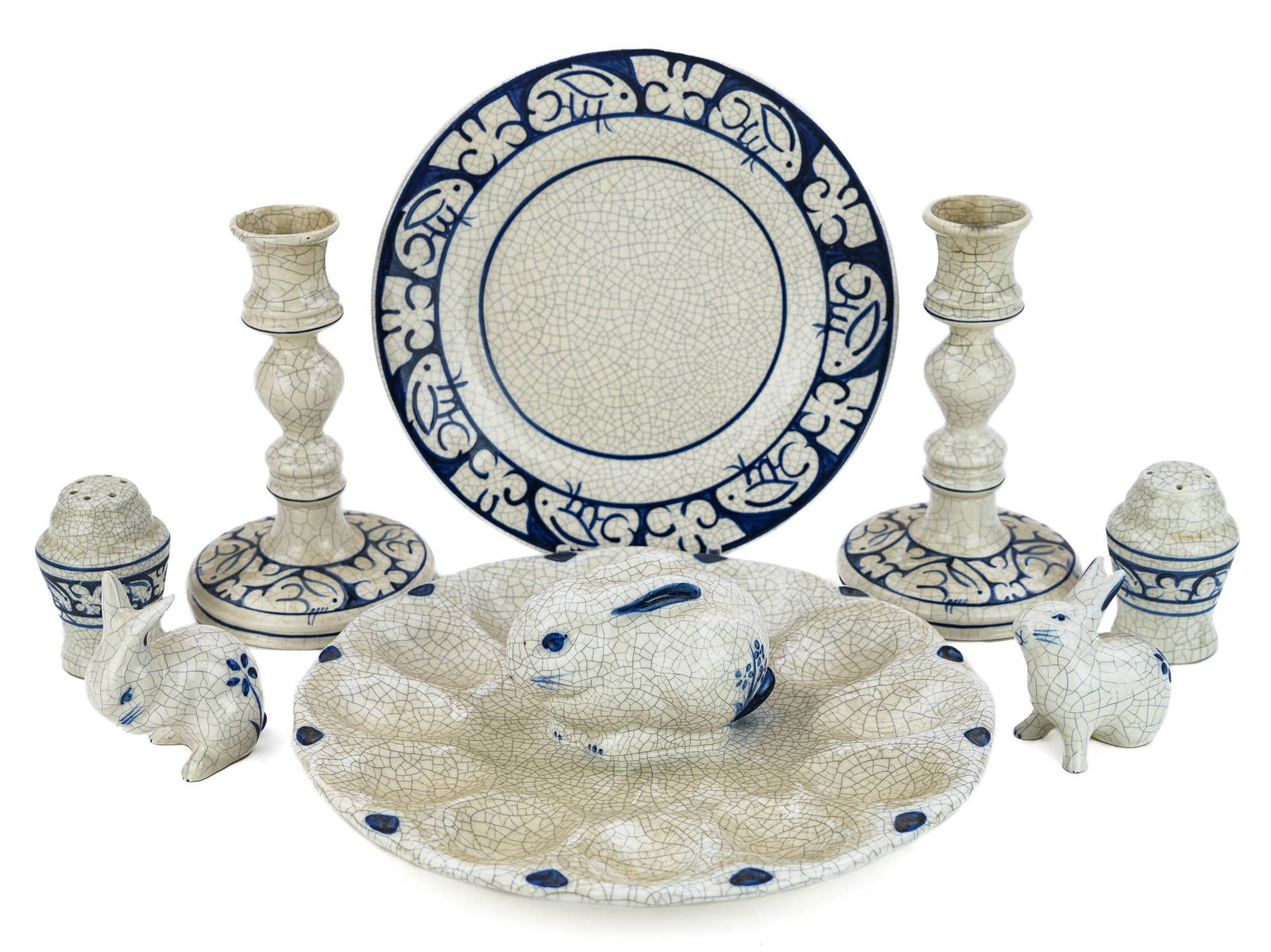 28 pcs. Dedham Style Rabbit Pottery Tableware (1 of 3)