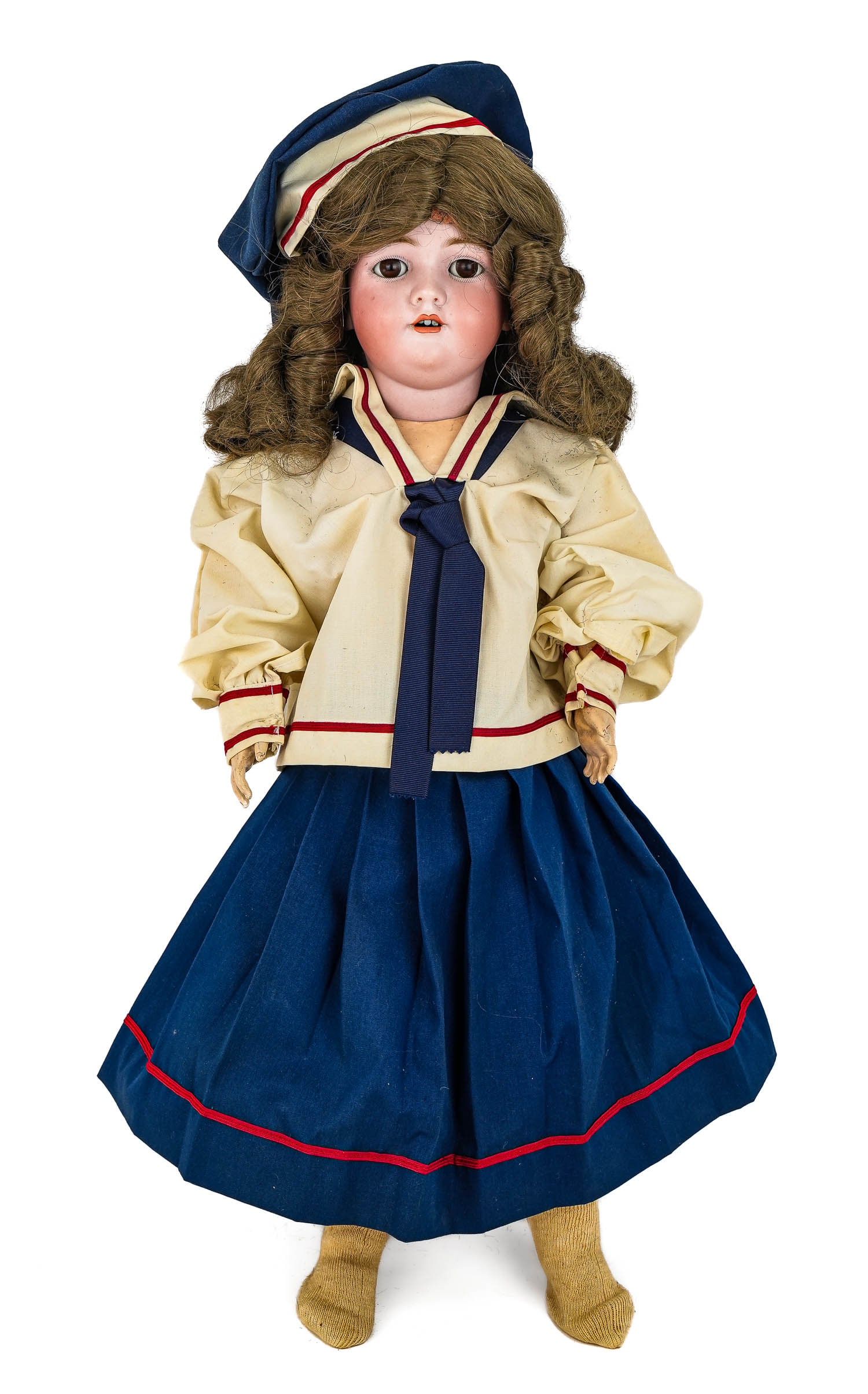 24" Handwerck 109 Bisque Doll: 24" Heinrich Handwerck 109 socket head bisque doll, pierced ears, brown sleep eyes, open mouth with teeth, jointed composition body