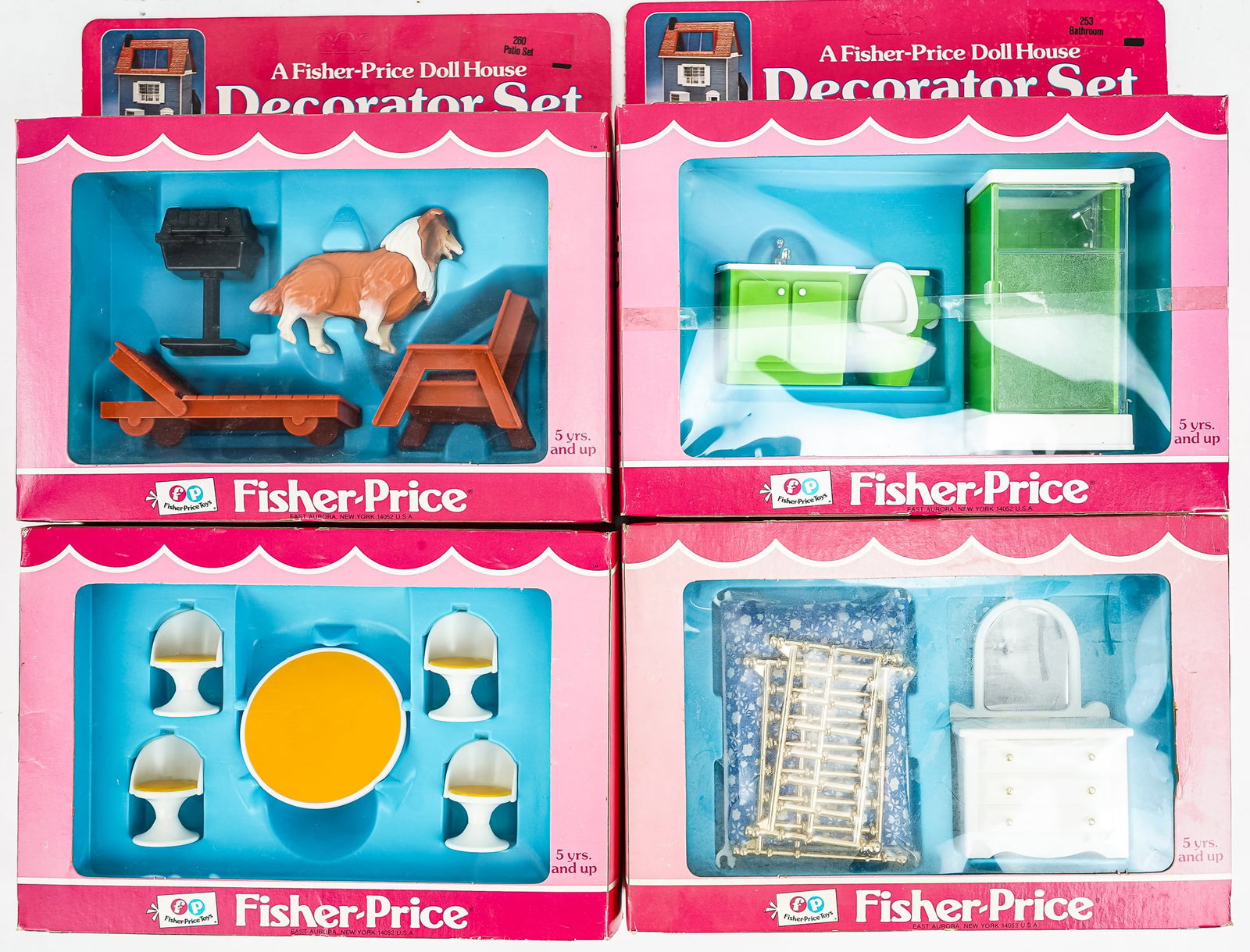 1978 Fisher-Price Doll House Decorator Sets: 1978 Fisher-Price doll house decorator sets (18 pcs), MIB unopened