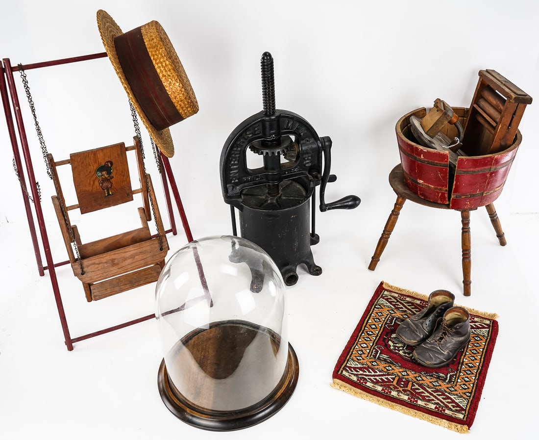 Early 20th c Wooden Toys, Dome, Press, Hat (1 of 2)