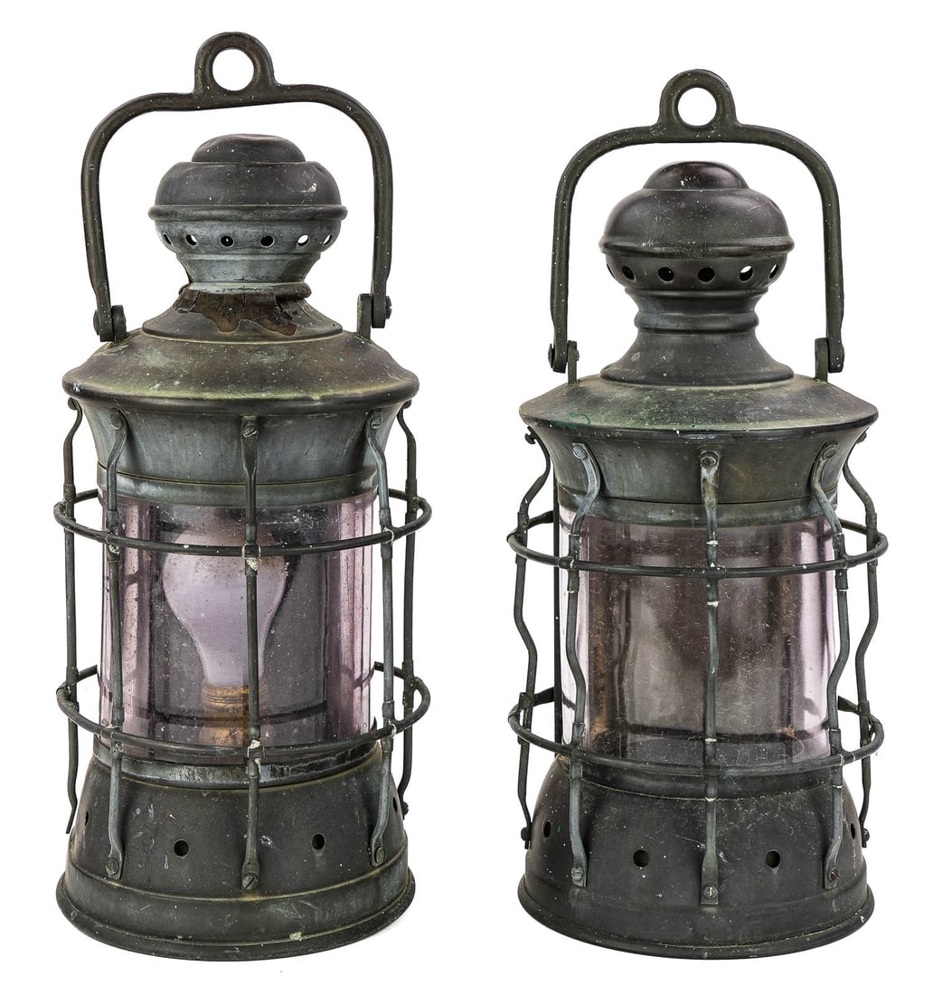 Two 19th c Brass Lanterns with Curved Glass (1 of 4)