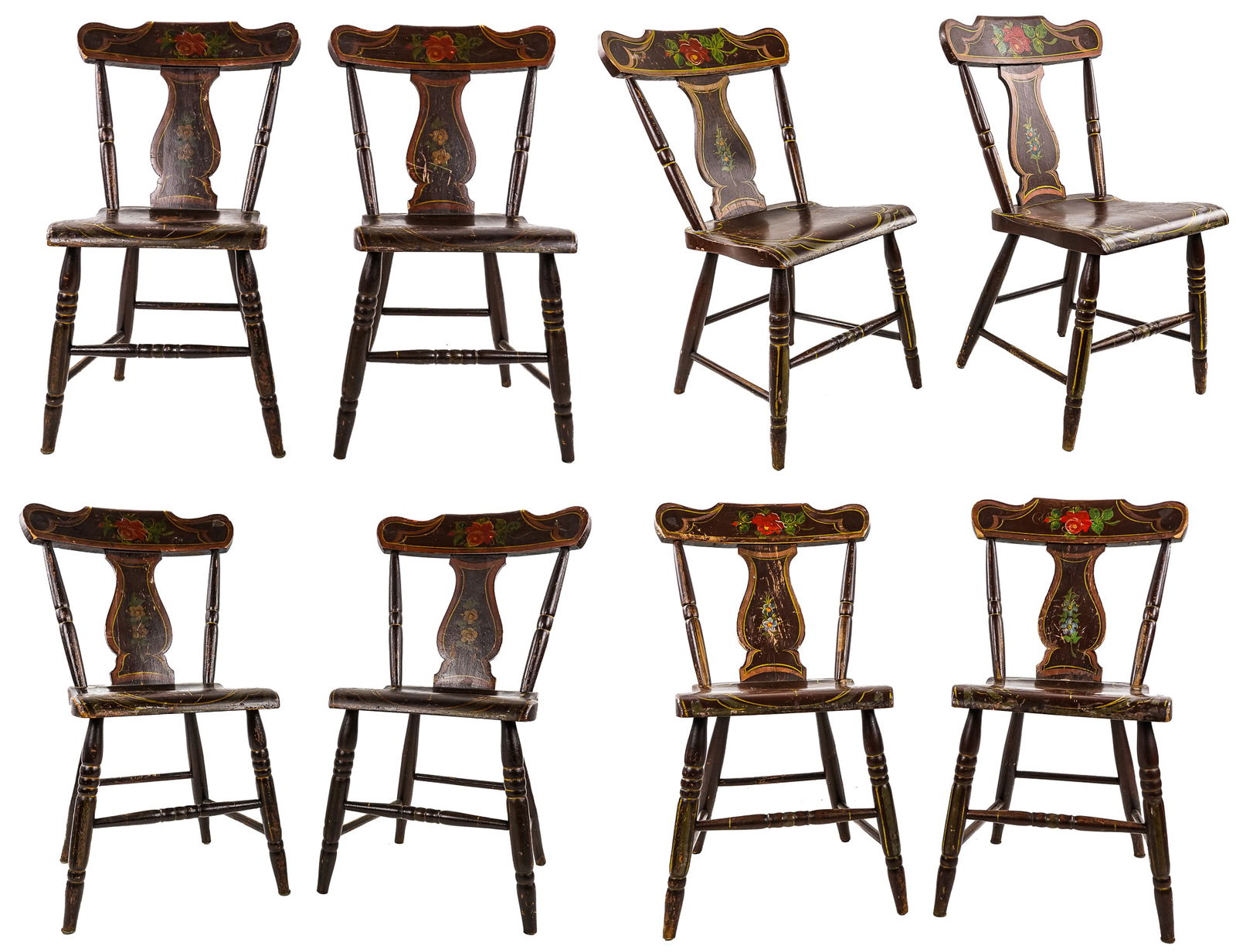 Set of 8 paint decorated Fiddleback Chairs (1 of 5)