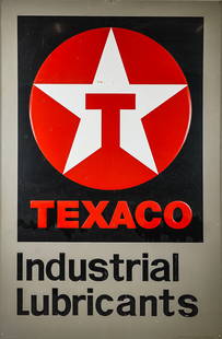 Large Texaco Industrial Lubricants Embossed Litho Sign: Texaco Industrial Lubricants embossed tin litho sign, 72" x 47 1/2" (local pick-up/ private carrier is required)
