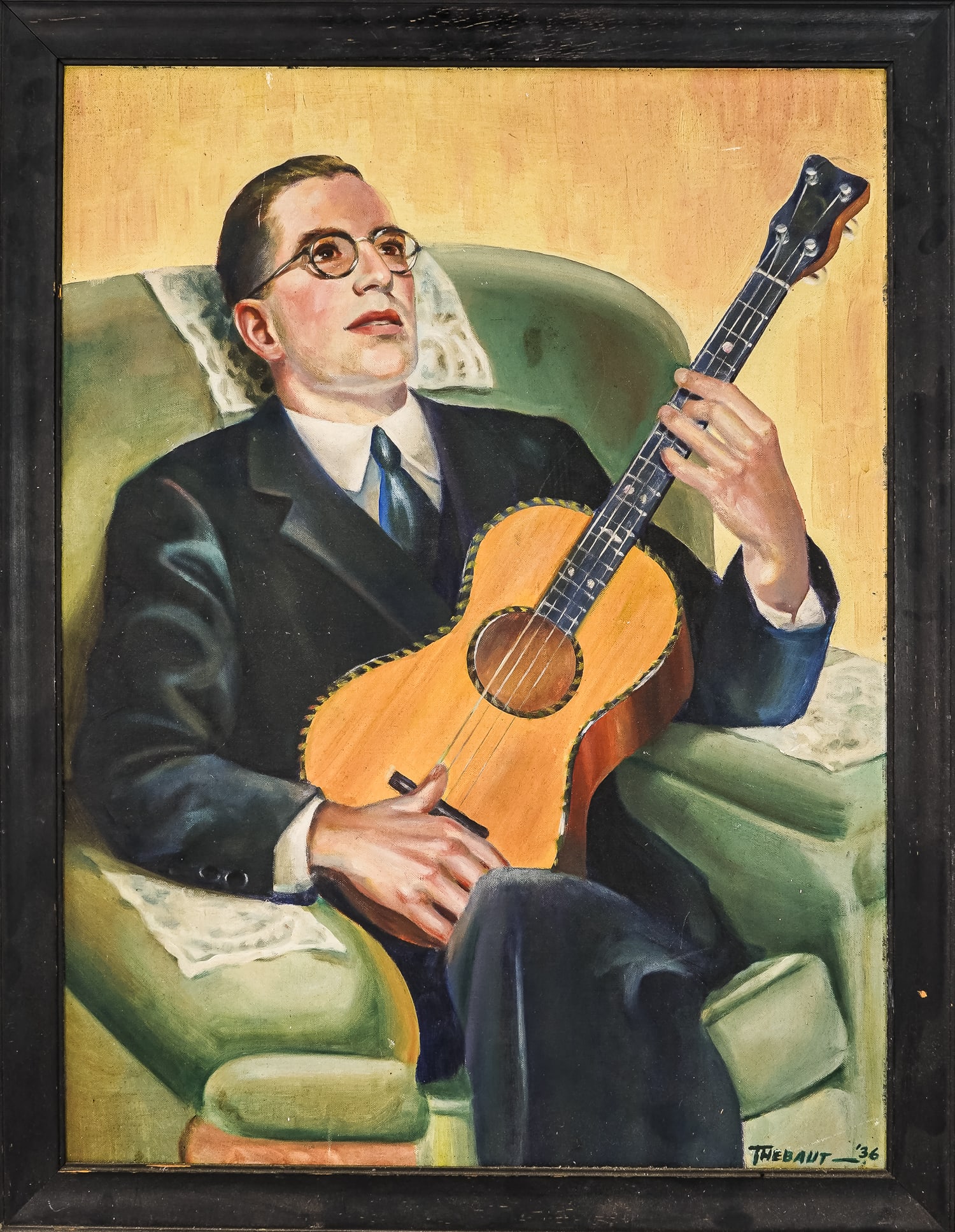 Oil on board portrait of a gentleman signed Thebaut (1 of 4)