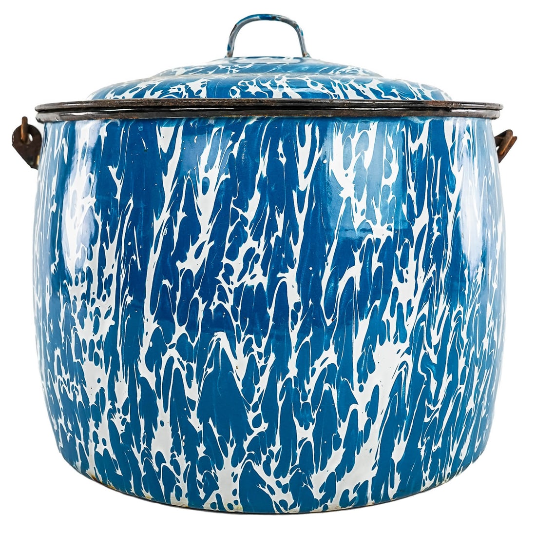 Large Blue Agateware Covered Pot (1 of 2)