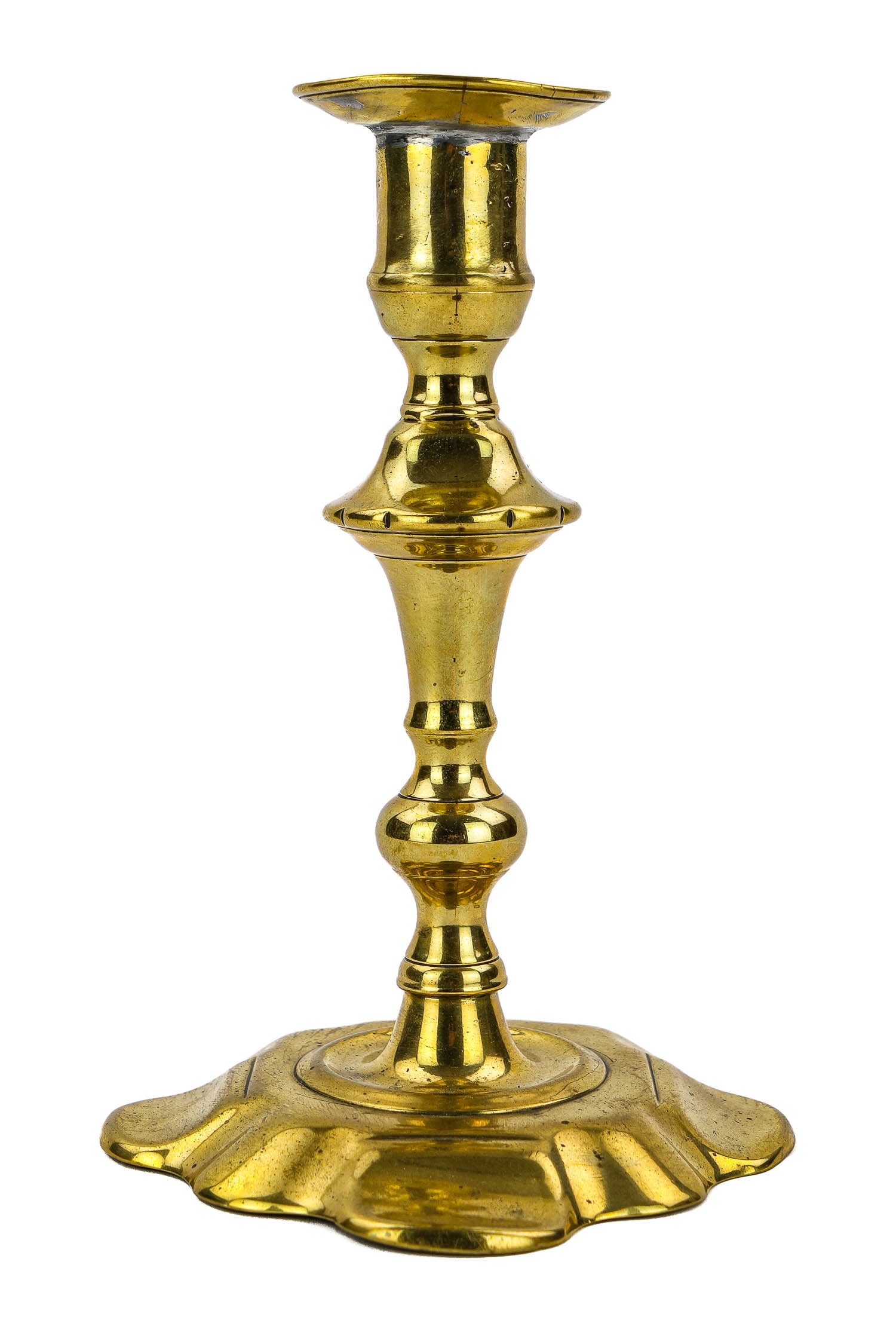 18th c Queen Anne Petal Base Candlestick (1 of 4)