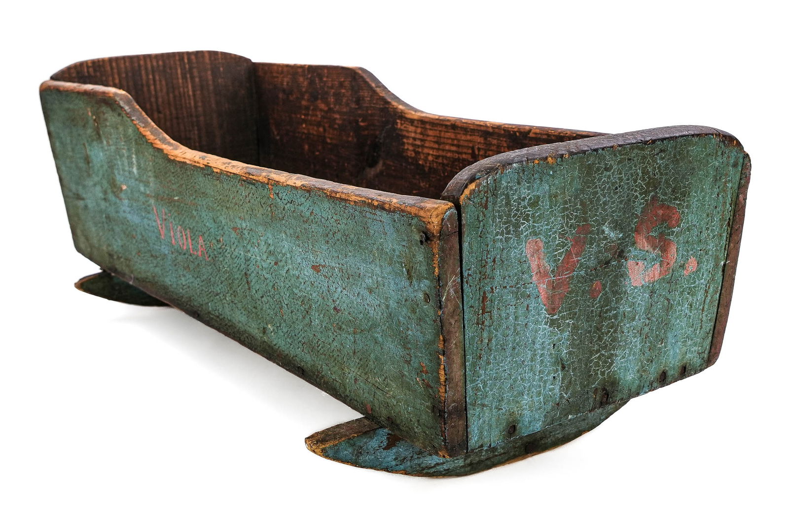 19th c Cradle in old Blue Paint (1 of 6)