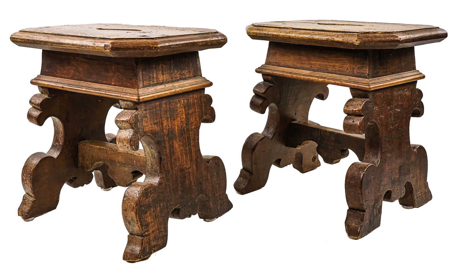 Pair of 18th c Walnut European Stools (1 of 4)