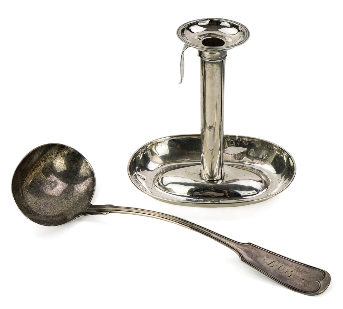Early American Coin Silver Candlestick and Ladle (1 of 3)