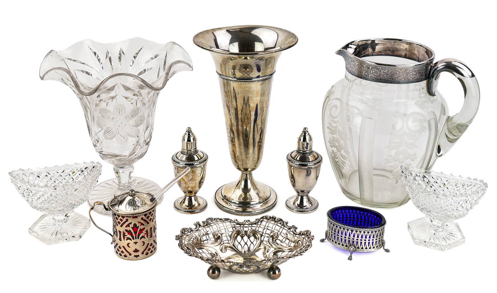 Sterling Silver And Cut Glass Tableware Items Auction