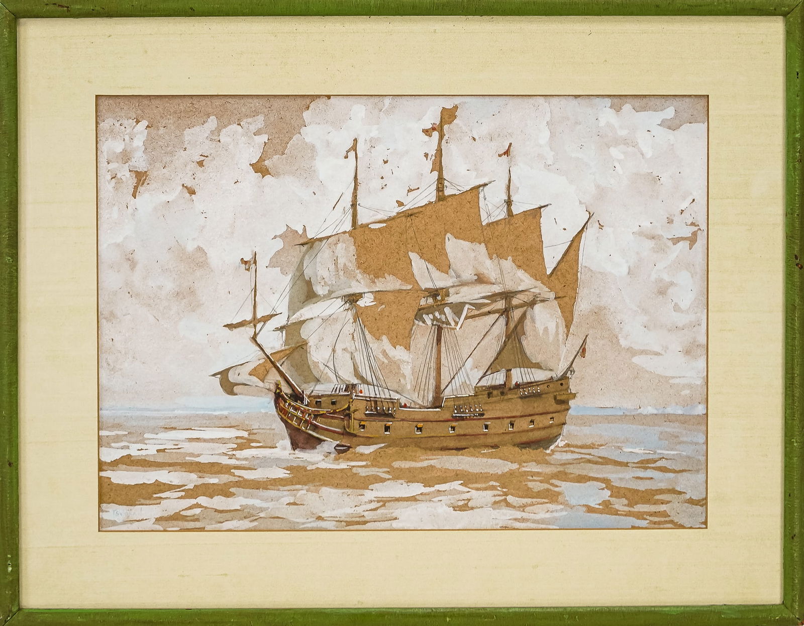 20th C Illustration of Clipper Ship signed Tsvorkan: 20th c Illustration of Clipper Ships designed Tsvorkan lower left 10.5 x 15" 15 x 20" as framed.