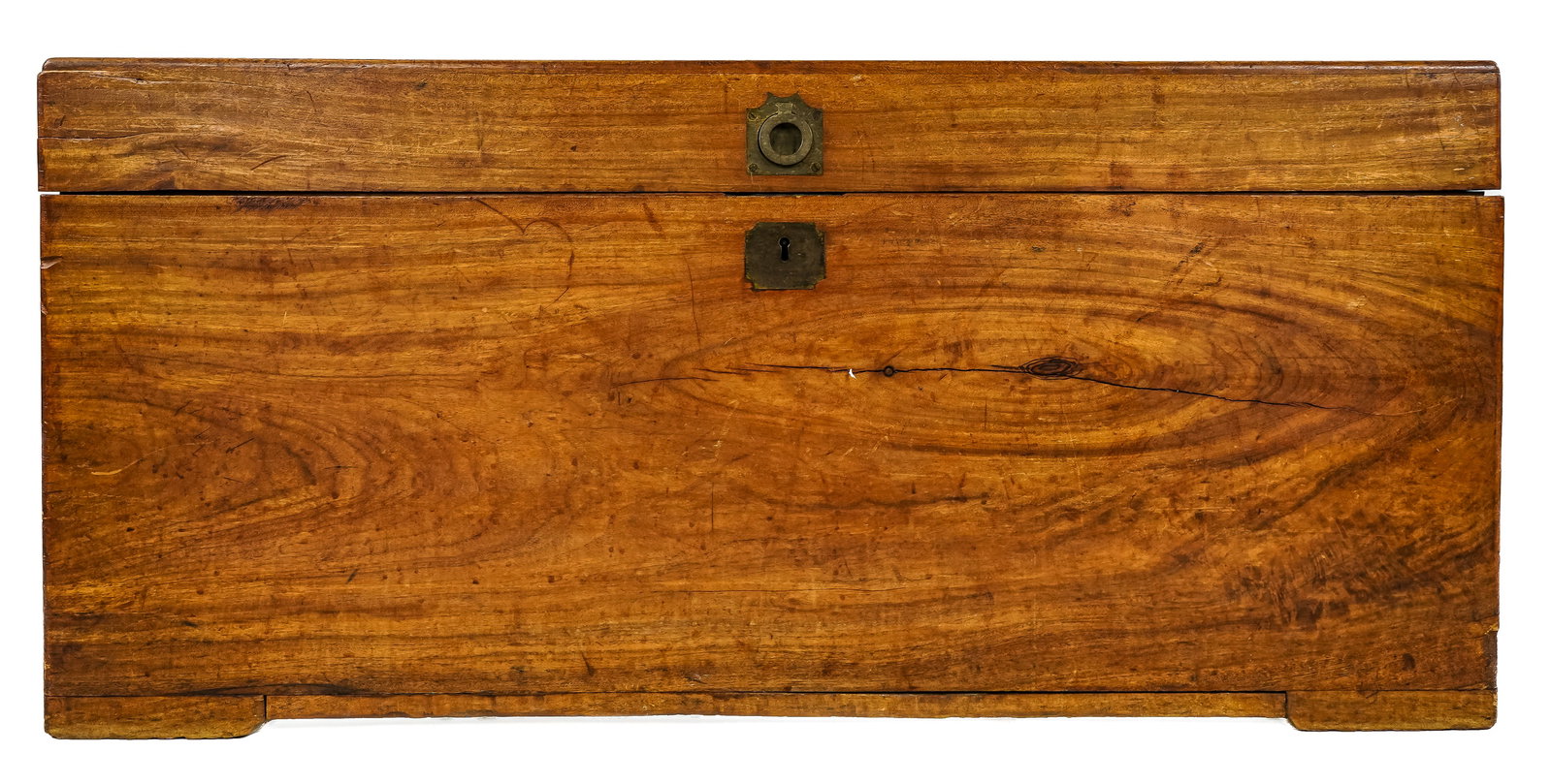 Camphor Wood Lift Top Chest: 19th c Camphor wood lift top chest. Brass mounts, good condition.20" x 19" h x 41" w