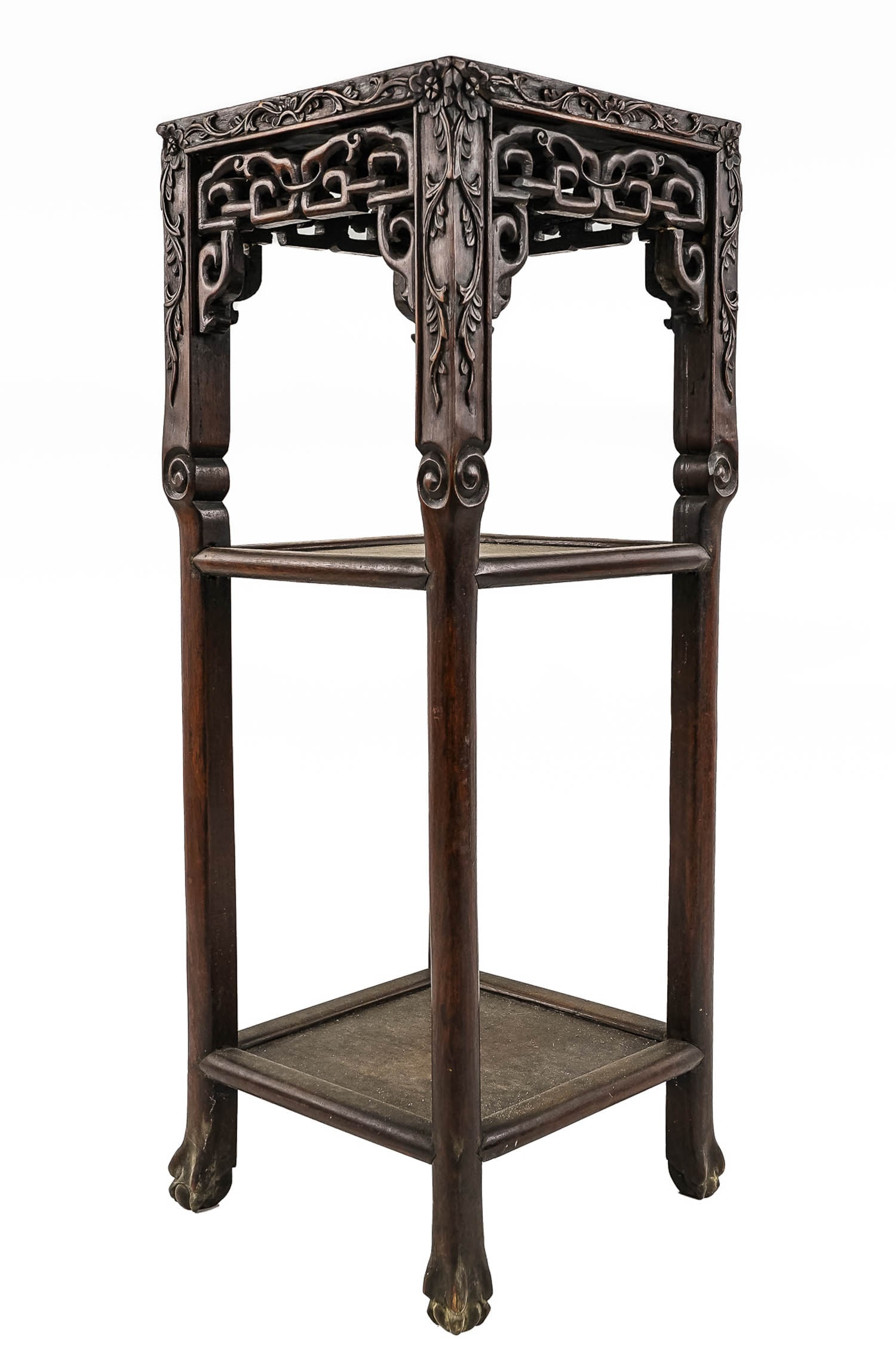 19th c Chinese Marble top three tier plant stand (1 of 5)