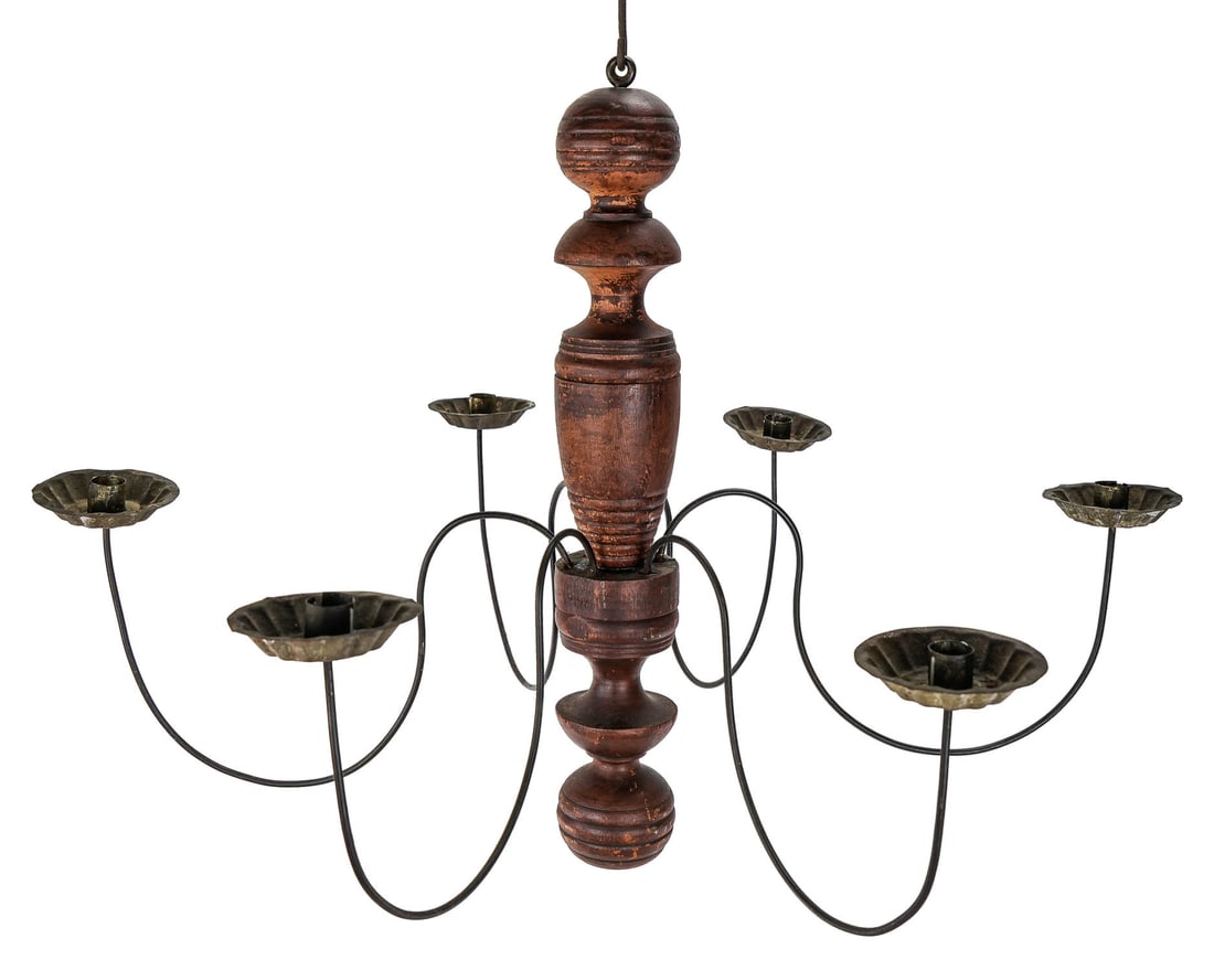 Early 19th c Wood, Tin, & Wrought Iron Chandelier (1 of 4)