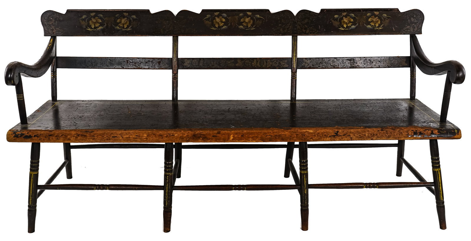Early 19th c Paint Decorated Deacon's Bench (1 of 5)