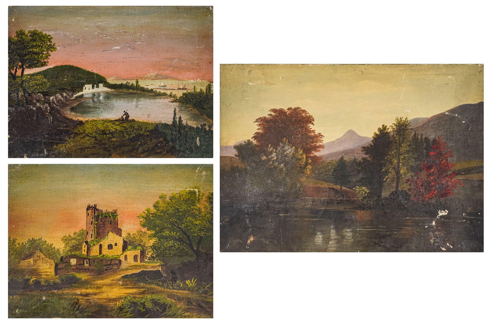 Three primitive 19th c Oil on canvas landscapes (1 of 5)
