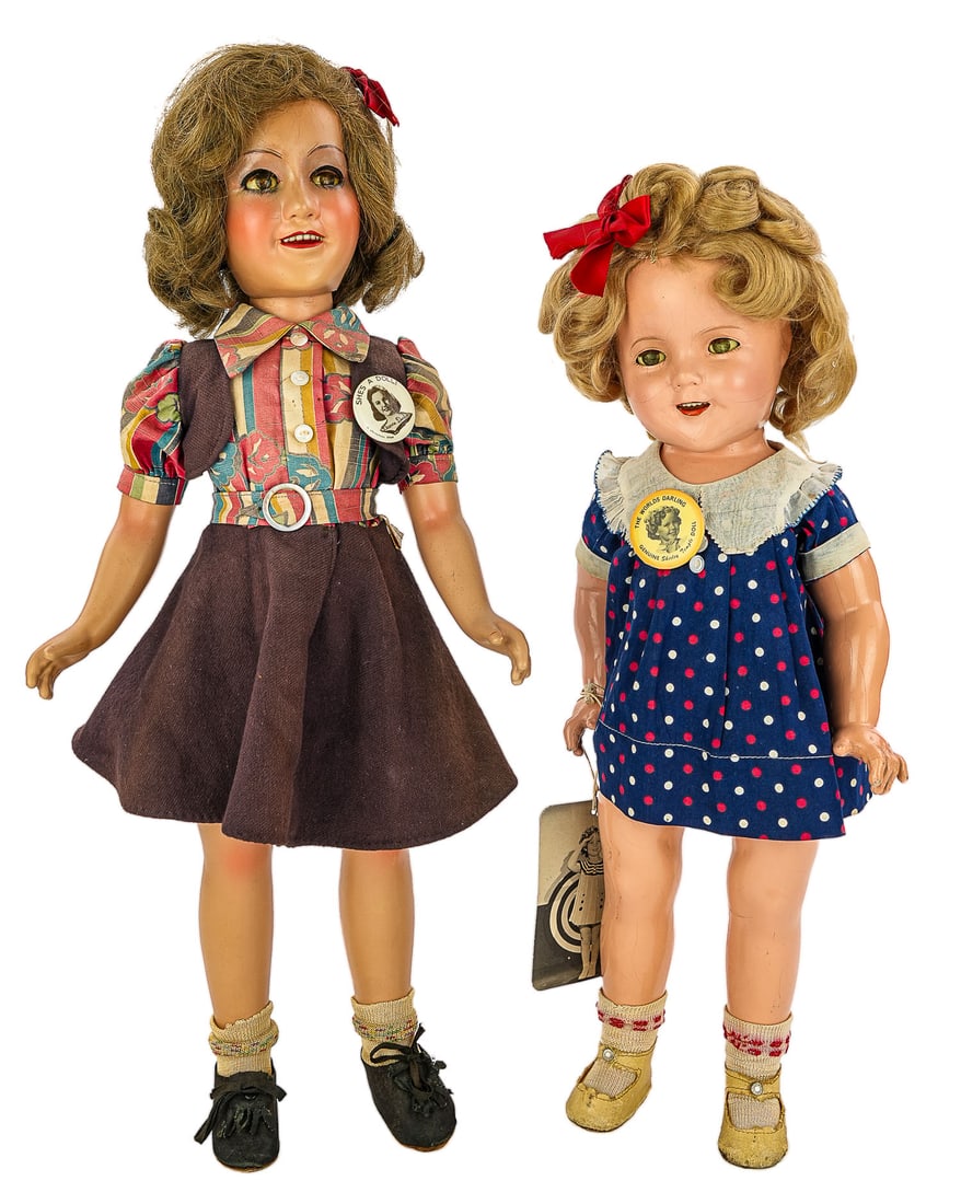17" Ideal Shirley Temple, 20" Deanna Durbin: 1930's Ideal 17" Shirley Temple composition doll, sold with a 20" Deanna Durbin composition doll