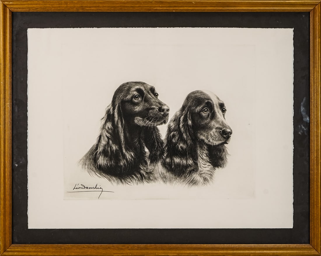 Leon Danchin (AM 1887- 1938) Cocker Spaniels: Leon Danchin (American 1887-1938) Cocker Spaniels lithograph on paper Facsimile signature in plate - plate 15 x 18.5" sheet 19 x 26" 25 x 32" as framed.