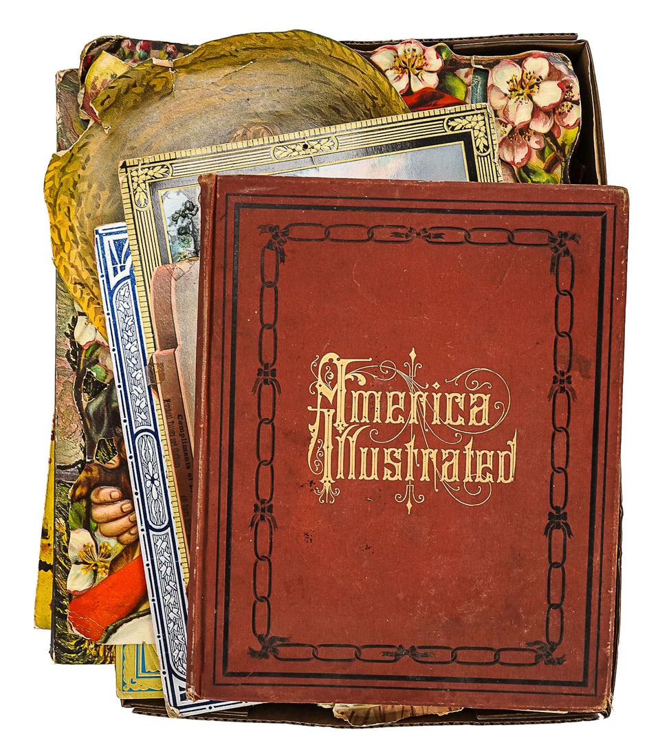Ephemera & Games: A group of ephemera including 19th c America Illustrated, advertising colored lithographs, 20th c cards, card games, early Ouija board, advertising rulers and more.
