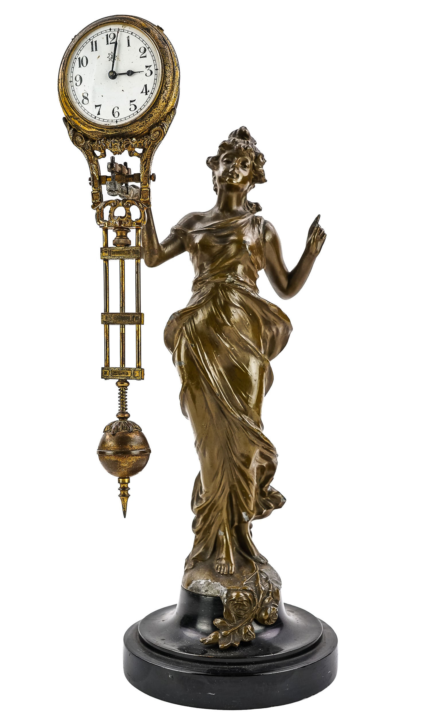 Ca 1900 French Bronze Swinger Clock (1 of 4)