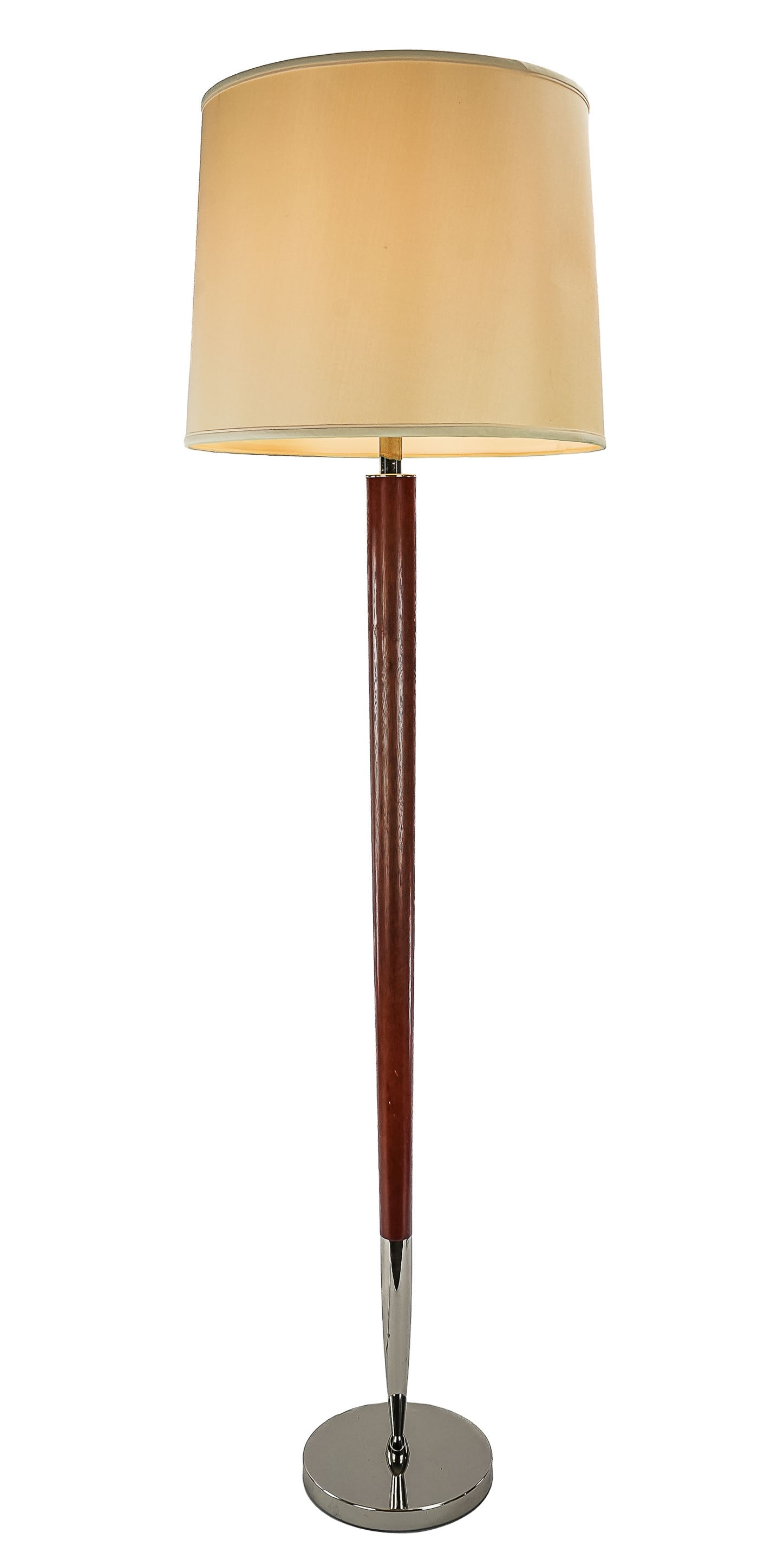 Barbara Barry for Boyd Floor Lamp: Barbara Barry for Boyd Lighting floor lamp, wood, chrome, glass, model C9900, ht 63", excellent condition