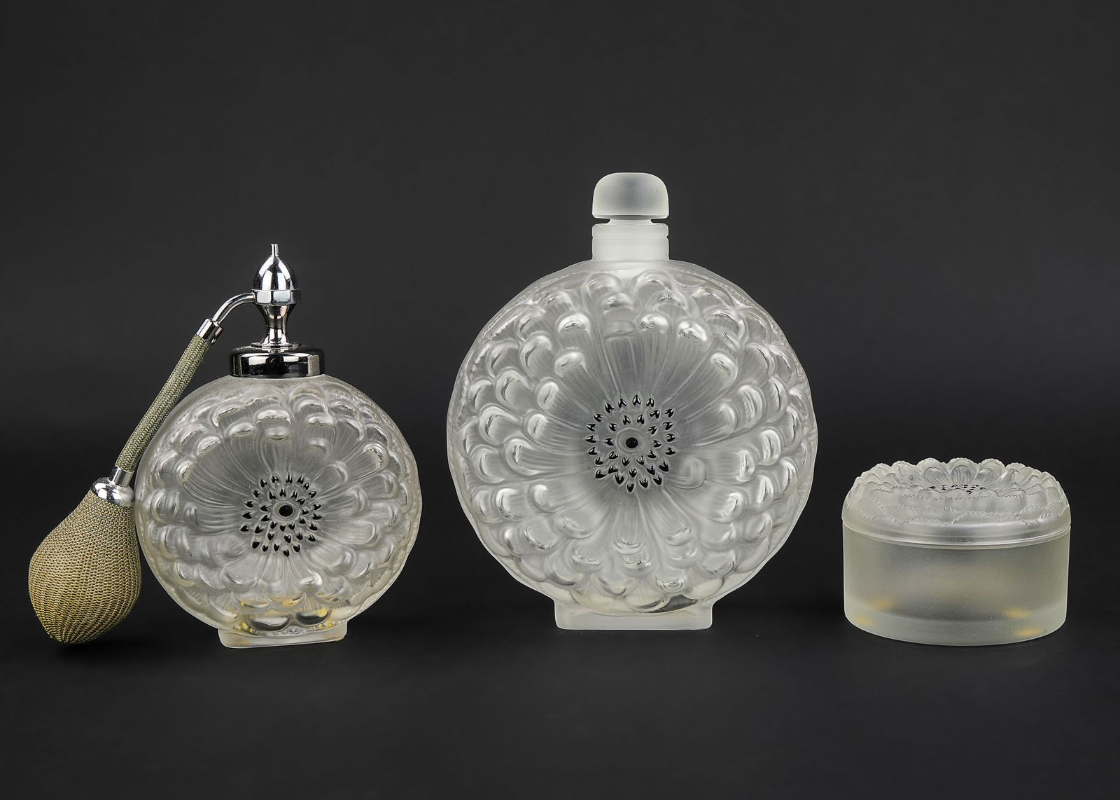 Lalique Dahlia French Crystal 3 pcs. Dresser Set (1 of 4)