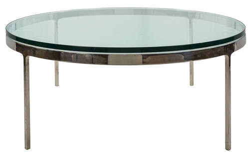 Nicos Zographos Chrome Coffee Table: Nicos Zographos Chrome round coffee table with round tempered glass top. 16" x 42" diameter